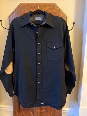 Pendleton vintage Black Button-Down Shirt with Tan Elbow Patches large